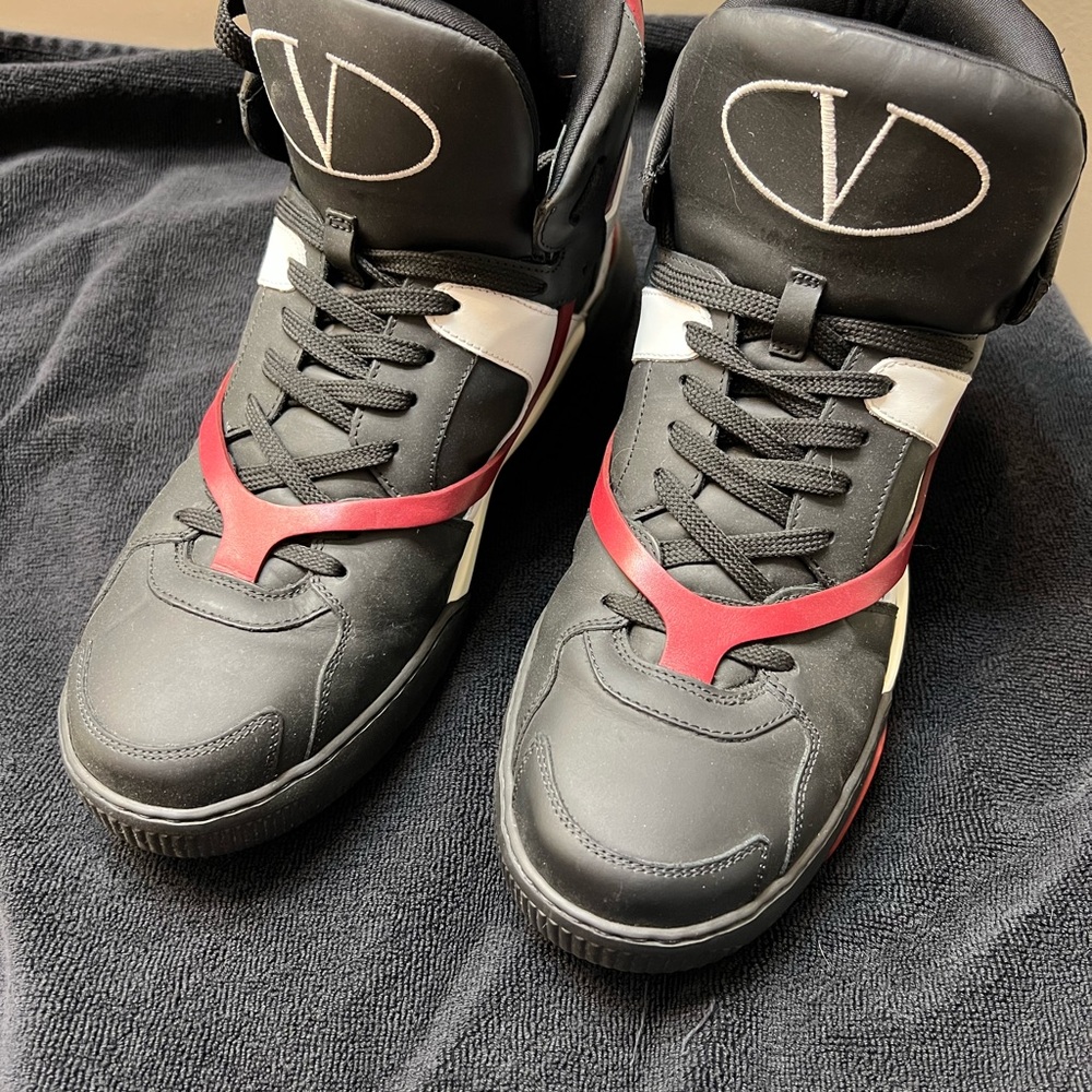 Valentino Black and Red High-Top Sneakers